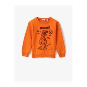 Koton Boy Orange Printed Crew Neck Long Sleeve Sweatshirt