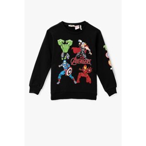 Koton Boy Black Avengers Licensed Printed Crew Neck Long Sleeve Sweatshirt
