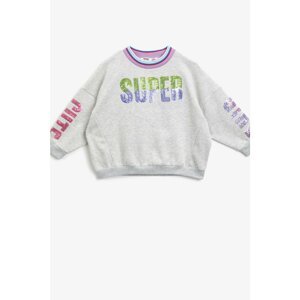 Koton Girl's Gray Cotton Sequin Crew Neck Sweatshirt