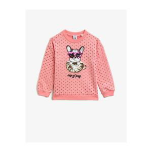 Koton Sequin Cotton Polka Dot Long Sleeve Crew Neck Sweatshirt - Rose