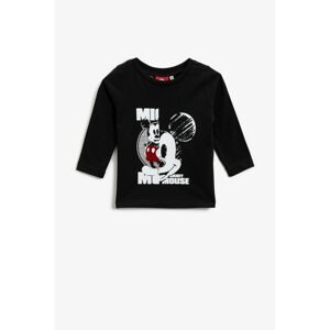 Koton Boys Black Mickey Mouse Licensed Printed Cotton Long Sleeved T-Shirt