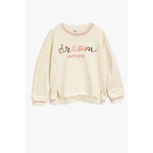 Koton Girl's Written Embroidered Sequin Ecru Sweatshirt