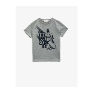 Koton Boy Gray Short Sleeve Letter Printed Crew Neck Cotton T-Shirt