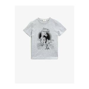 Koton Boy Gray Dinosaur Printed Short Sleeve Cotton T-Shirt