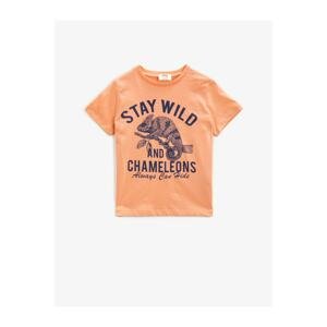 Koton Boy's Pink Written Short Sleeve Cotton Crew Neck T-Shirt