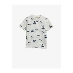 Koton Boy White Cotton Short Sleeve Printed Polo Neck T-Shirt