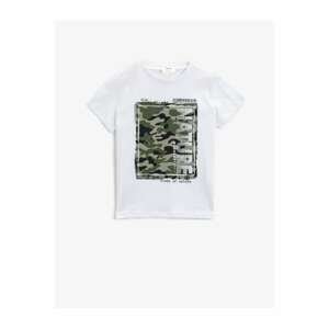 Koton Boy White Printed Crew Neck Cotton T-Shirt