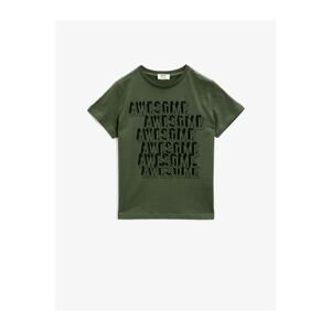 Koton Boy Green Written Cotton Short Sleeve Crew Neck T-Shirt