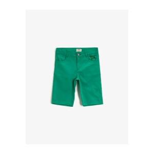 Koton Boy Green Embroidered Cotton Shorts