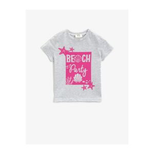 Koton Girl's Gray Printed Short Sleeve Crew Neck Cotton T-Shirt