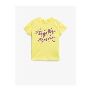 Koton Girl's Yellow Written Crew Neck Short Sleeve Cotton T-Shirt