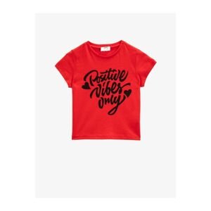 Koton Girl's Red Crew Neck Short Sleeve Cotton T-Shirt