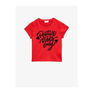 Koton Girl's Red Crew Neck Short Sleeve Cotton T-Shirt