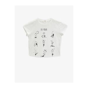 Koton Girl Ecru Crew Neck T-Shirt