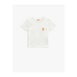 Koton Boy Ecru Printed Pocket Cotton Short Sleeve Crew Neck T-Shirt
