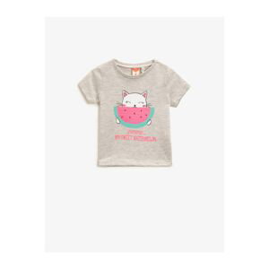 Koton Baby Girl Gray Short Sleeve Cotton Printed Crew Neck T-Shirt