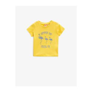 Koton Baby Girl Yellow Short Sleeve Written Printed Glittery Cotton T-Shirt