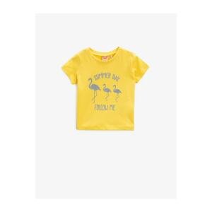 Koton Baby Girl Yellow Short Sleeve Written Printed Glittery Cotton T-Shirt
