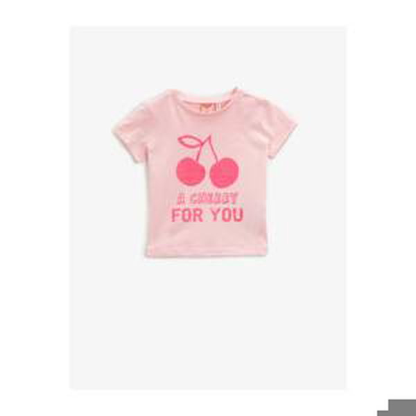 Koton Baby Girl Pink Short Sleeve Printed Cotton T-Shirt