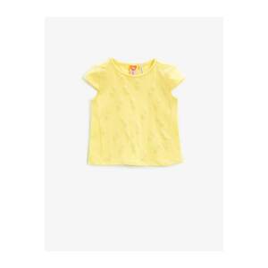 Koton Baby Girl Yellow Short Sleeve Pineapple Printed Cotton T-Shirt