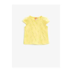 Koton Baby Girl Yellow Short Sleeve Pineapple Printed Cotton T-Shirt