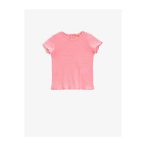 Koton Girl Pink Printed Ribbed Crew Neck Cotton T-Shirt