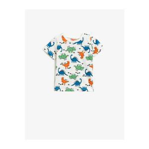 Koton Baby Boy Ecru Printed Cotton Crew Neck Short Sleeved T-Shirt