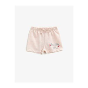 Koton Girls' Pink Text Printed Cotton Glittery Shorts