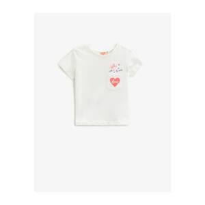 Koton Baby Girl Ecru Cotton Ribbon Printed T-Shirt