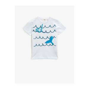 Koton Boy White Printed Cotton Short Sleeve Crew Neck T-Shirt