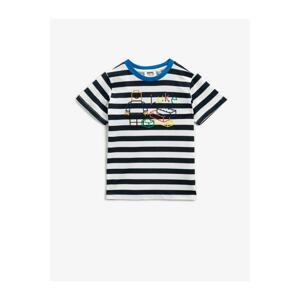 Koton Boy's Navy Blue Striped Short Sleeve T-Shirt