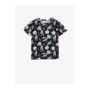 Koton Girl's Gray Bugs Bunny Short Sleeve Crew Neck Licensed Printed T-Shirt
