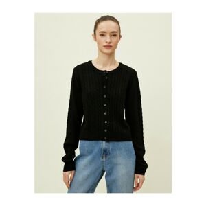 Koton Women's Black Hair Knitted Buttoned Cardigan