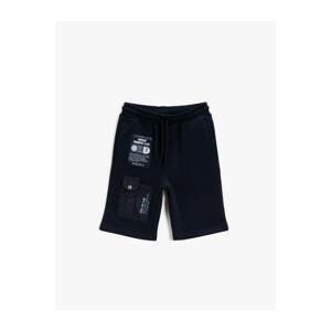 Koton Boys Navy Blue Printed Shorts Cotton Pocket Detailed
