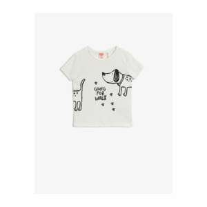 Koton Men's Dog Printed Short Sleeve Cotton Crew Neck T-Shirt