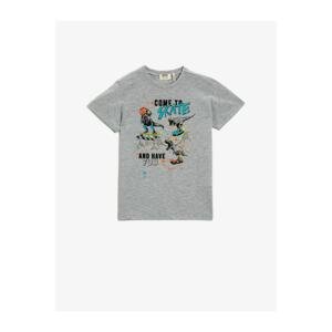 Koton Boy's Gray Crew Neck Cotton T-Shirt