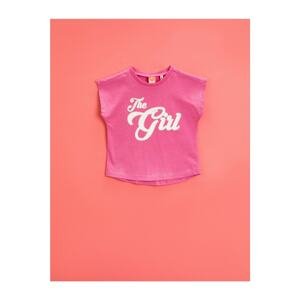 Koton Baby Girl Pink Printed T-Shirt Short Sleeve Crew Neck Cotton
