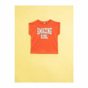 Koton Girl's Orange Printed T-Shirt Crew Neck Cotton