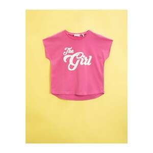 Koton Girl's Pink Printed Short Sleeve Crew Neck Cotton T-Shirt