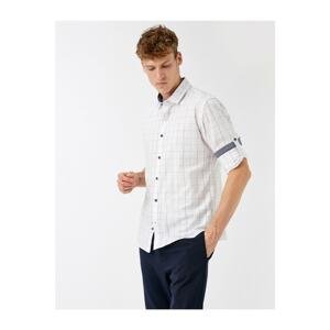 Koton Men's White Plaid Check Shirt Cotton