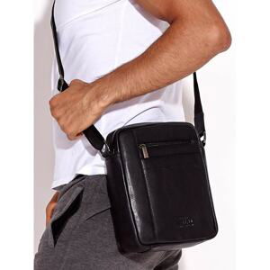 Men's black shoulder bag made of natural leather