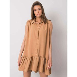 Dark beige dress with ruffle Odelia RUE PARIS