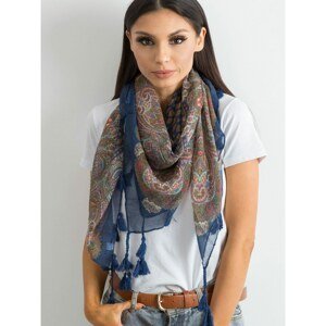Scarf with fringe and dark blue print