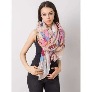 Ladies' beige and pink scarf with colorful prints