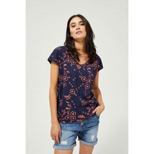 Cotton blouse with a print - navy blue