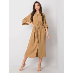 RUE PARIS Light brown long dress with a collar