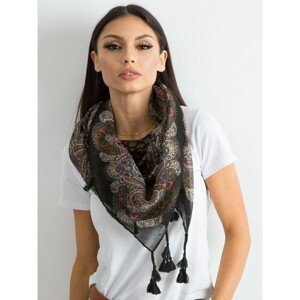 Black scarf with print and fringe