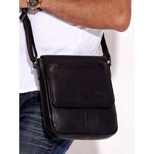 Men's black leather bag with a flap