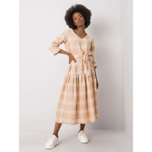 Beige plaid dress with a frill