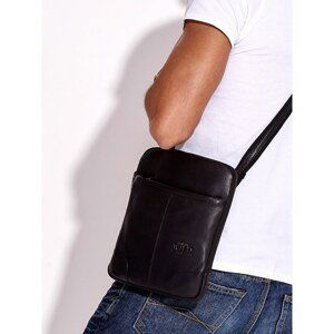 Men's black leather bag with an adjustable strap